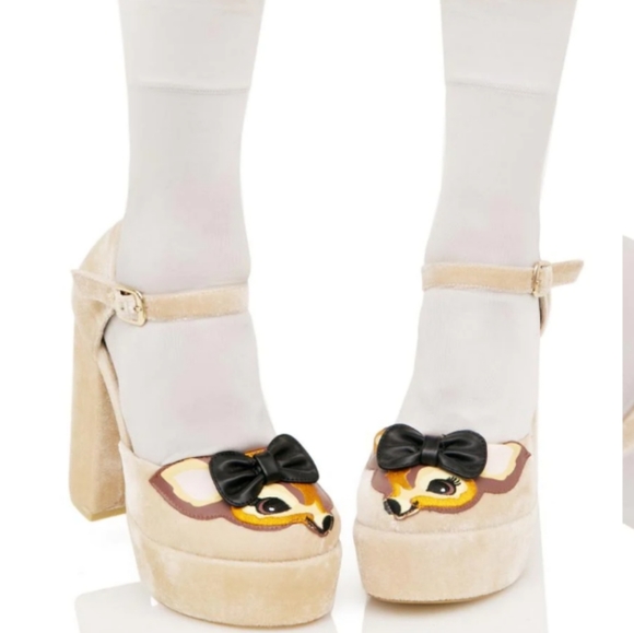 Iron Fist Shoes - Iron Fist Deer Me Bambi Platform Block Heels Velvet Size 11
